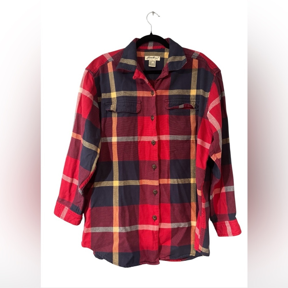 Eddie Bauer Red and Blue Plaid‎ Casual Button Down Shirt